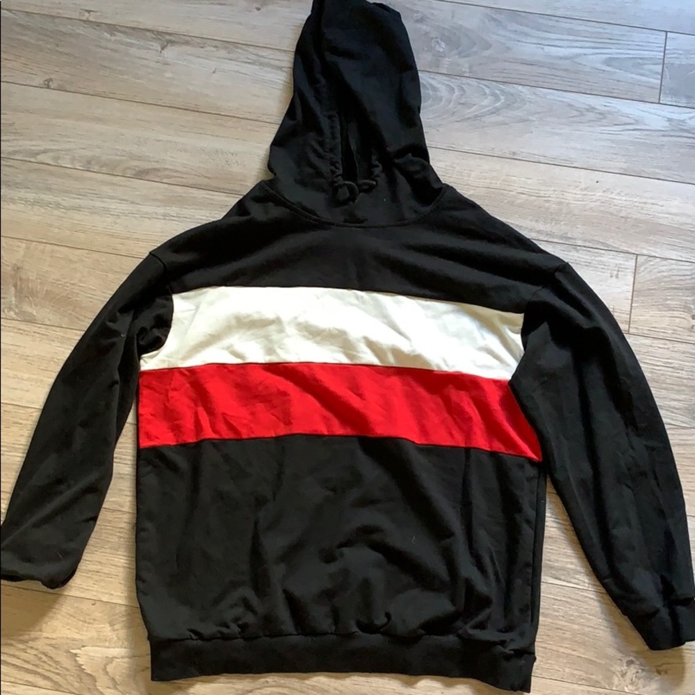 Black with White and Red Striped Sweatshirt